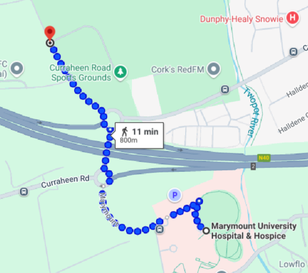 Bus route from Marymount to Curraheen