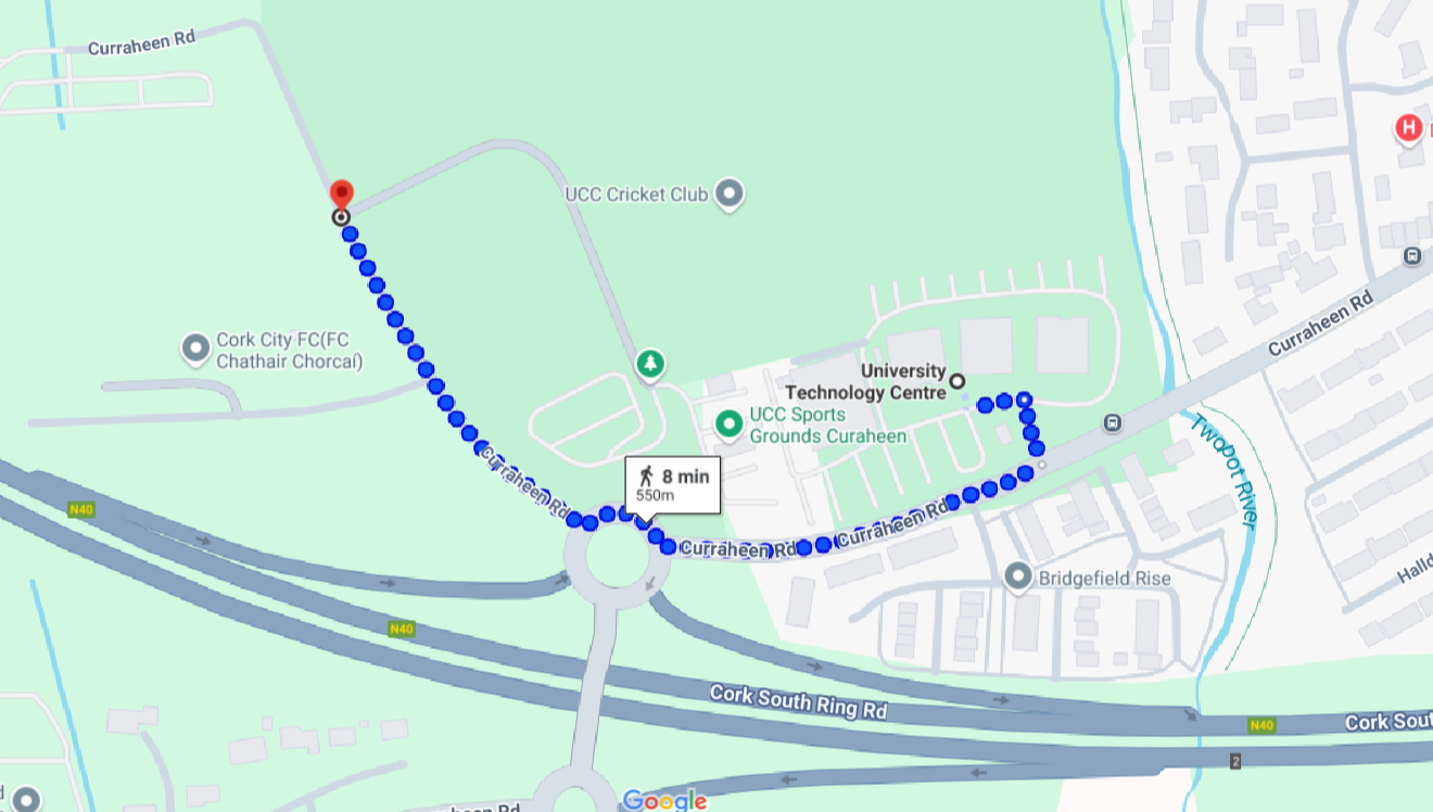 Bus route from University Technology Centre to Curraheen