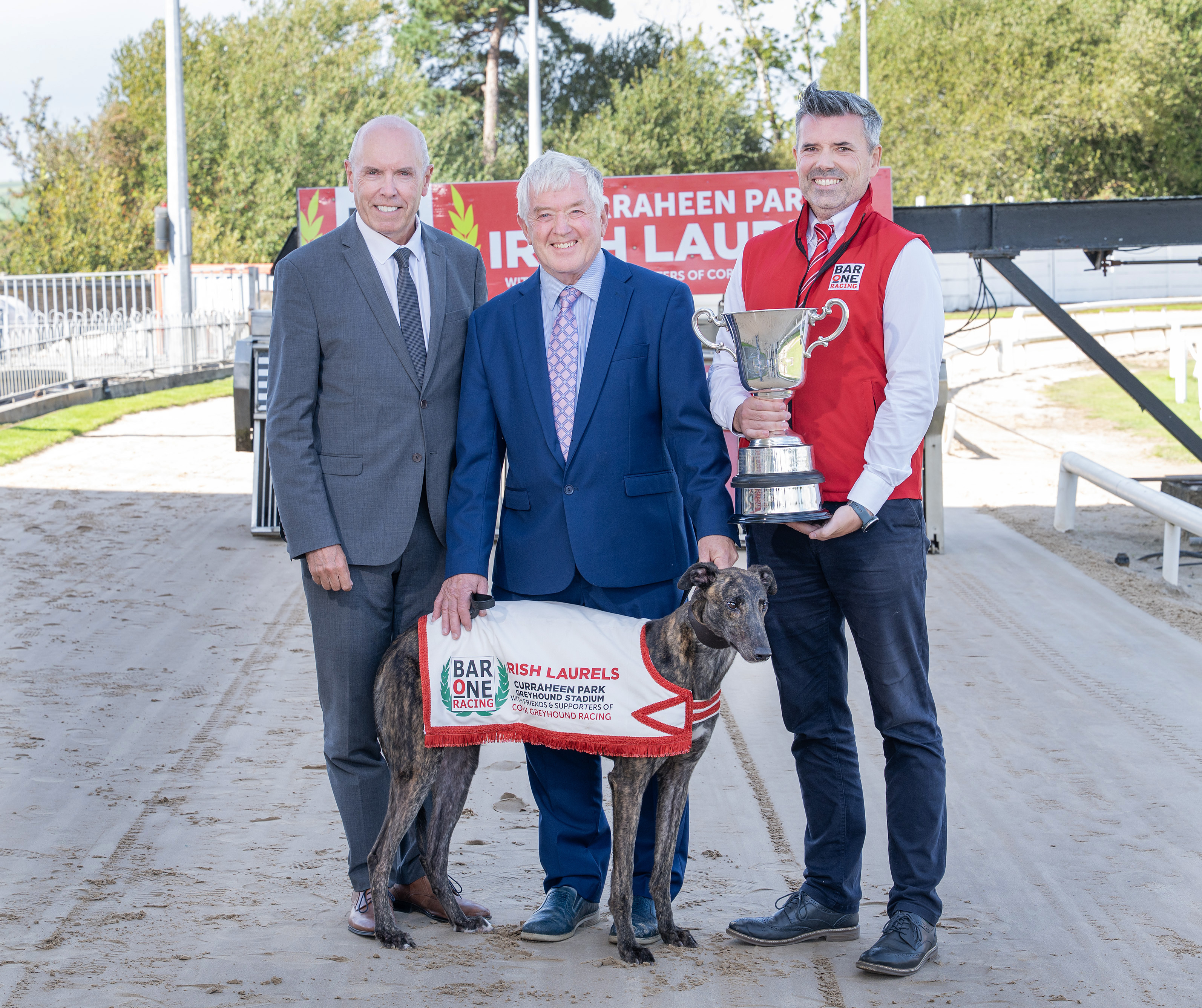 Tim Lucey, CEO GRI, Pat Flanagan, Chairman of GRI and Declan McCourt Bar One Racing at the launch of the 2025 Bar One Irish Greyhound Laurels. Tim Lucey, CEO GRI, Pat Flanagan, Chairman of GRI and Declan McCourt Bar One Racing at the launch of the 2025 Bar One Irish Greyhound Laurels.