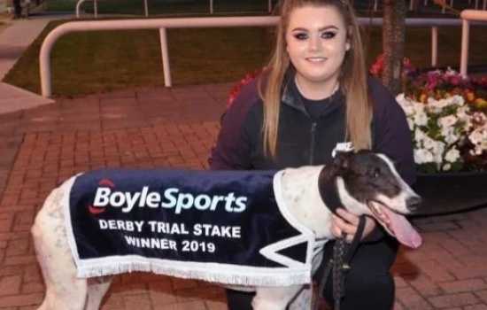 Debbie O'Rourke pictured in Shelbourne Park with her greyhound