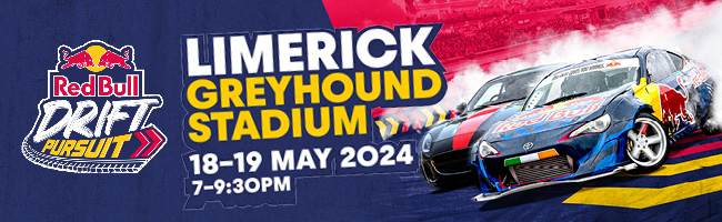 Limerick Greyhound Stadium will host the Red Bull Drift Pursuit on Saturday 18th and Sunday 19th May 2024