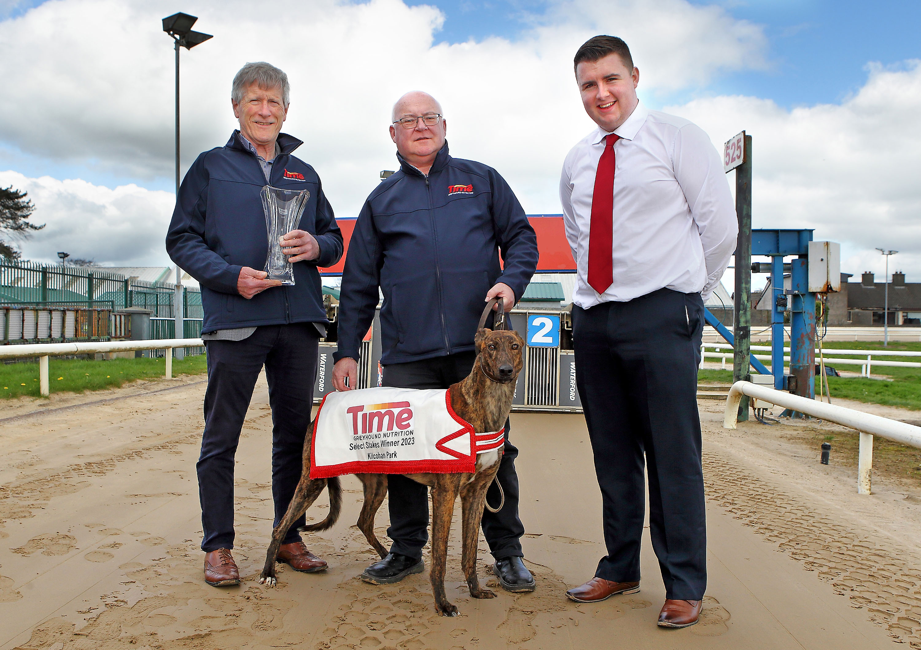 John Fox (Time Greyhound Nutrition), Willie Rigney (Time Greyhound Nutrition) and Ian Magnier (Racing Manager, Kilcohan Park Greyhound Stadium) announcing the details for the sponsorship of the Time Select Stakes due to start on Saturday 15th April with €10,000 to the winner.  Photo:  Noel Browne - Repro Free